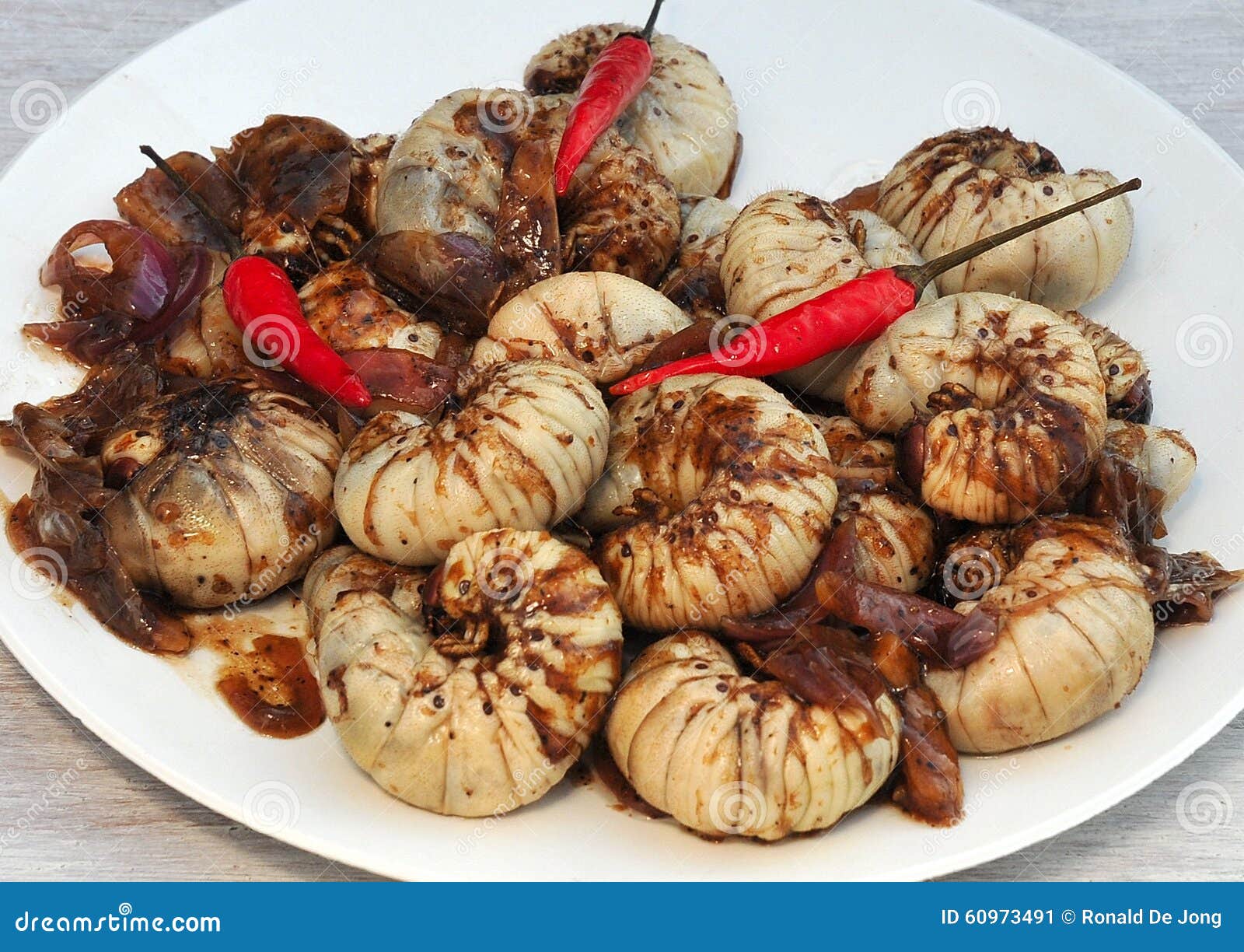 food from the philippines, adobong buk-an sang lubi. (uok, coconut worms)