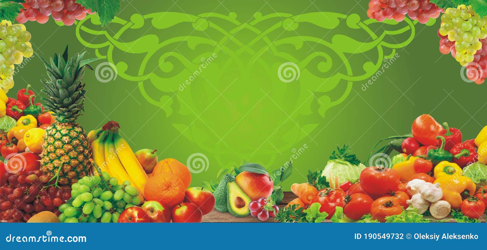 Food Photos of Various Fruits and Vegetables on a Green Background Stock  Photo - Image of bean, nourishment: 190549732