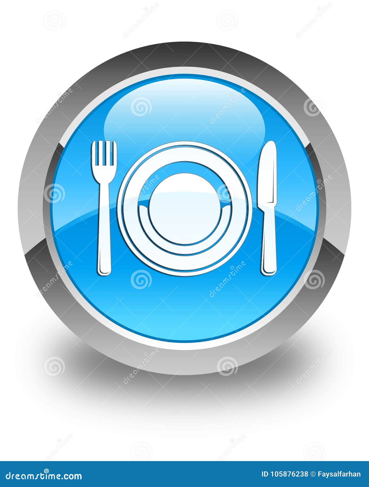 Food Plate Icon Glossy Cyan Blue Round Button Stock Illustration
