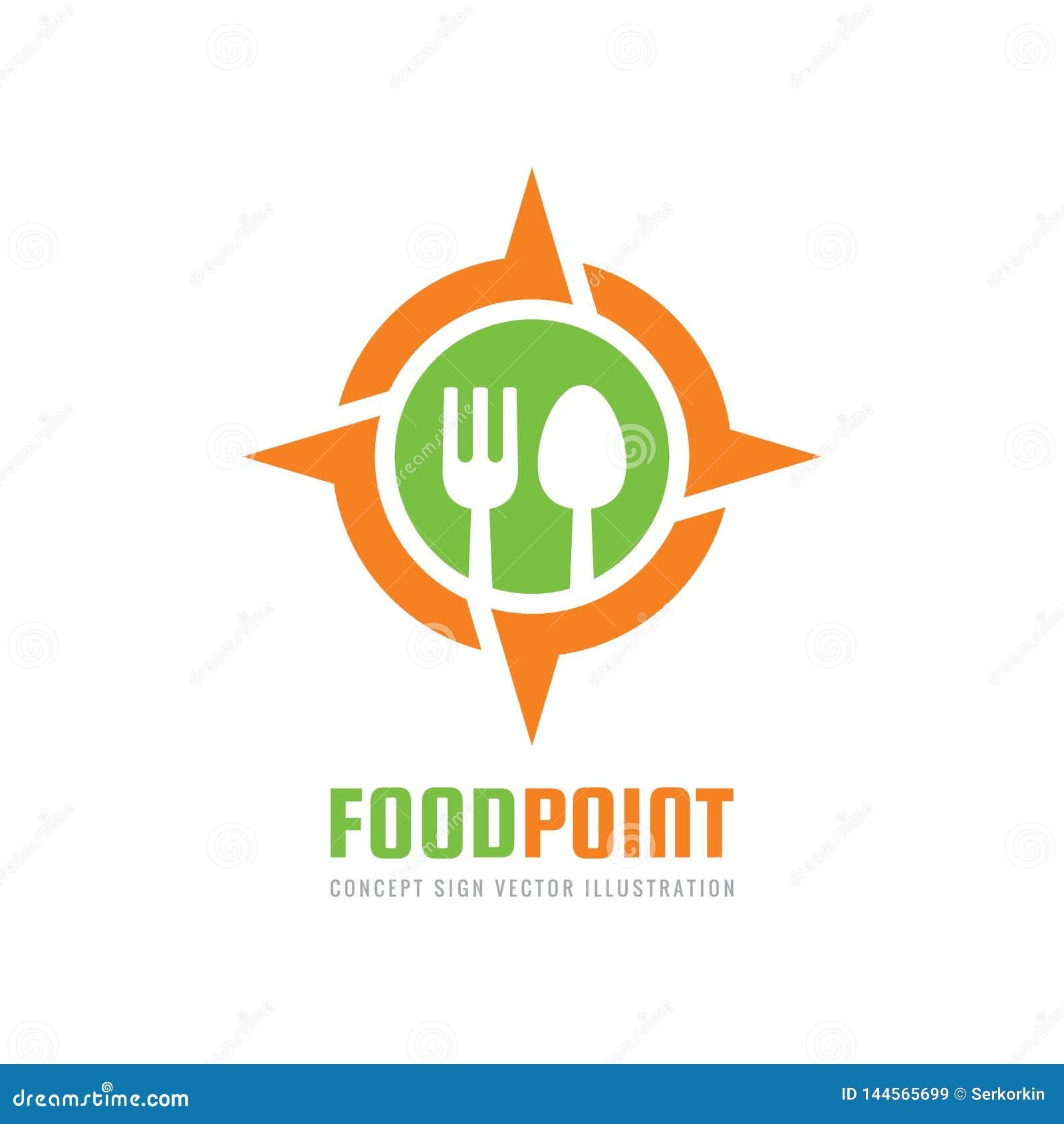 food point -  logo template concept  in flat style. spoon, fork in rose wind sign. graphic  .
