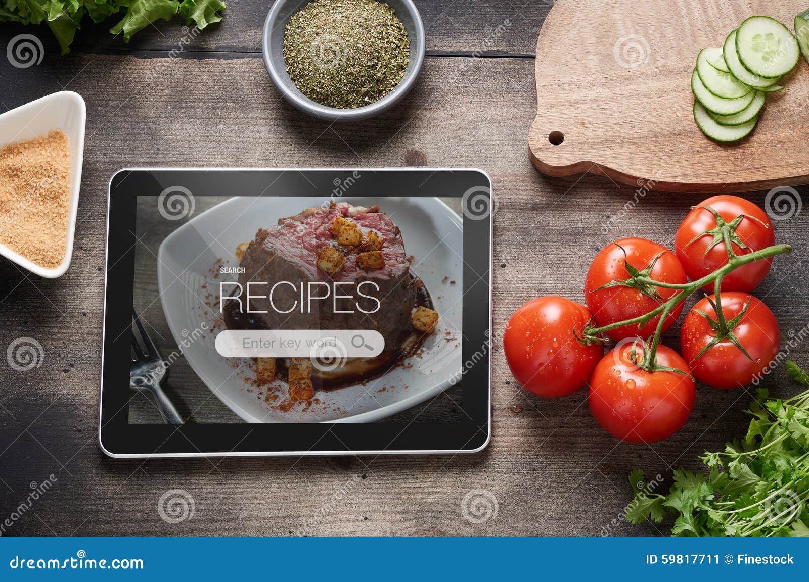 food recipes on tablet computer