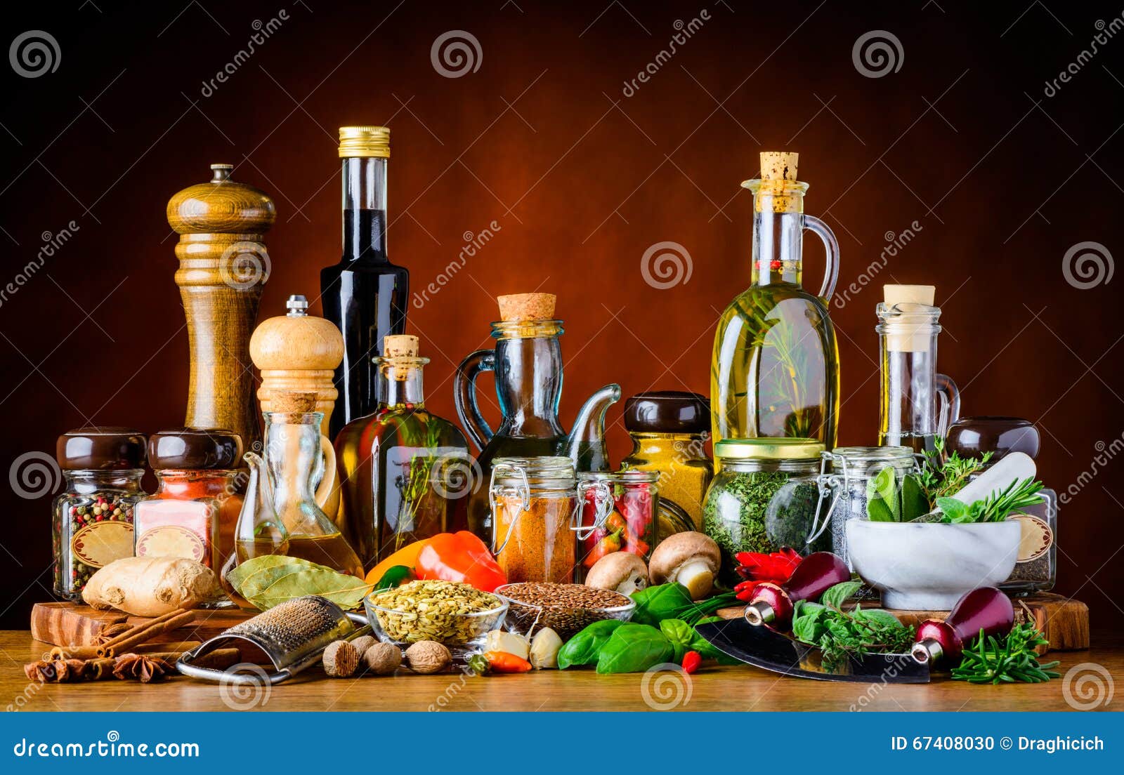 food seasoning spices, herbs and oil