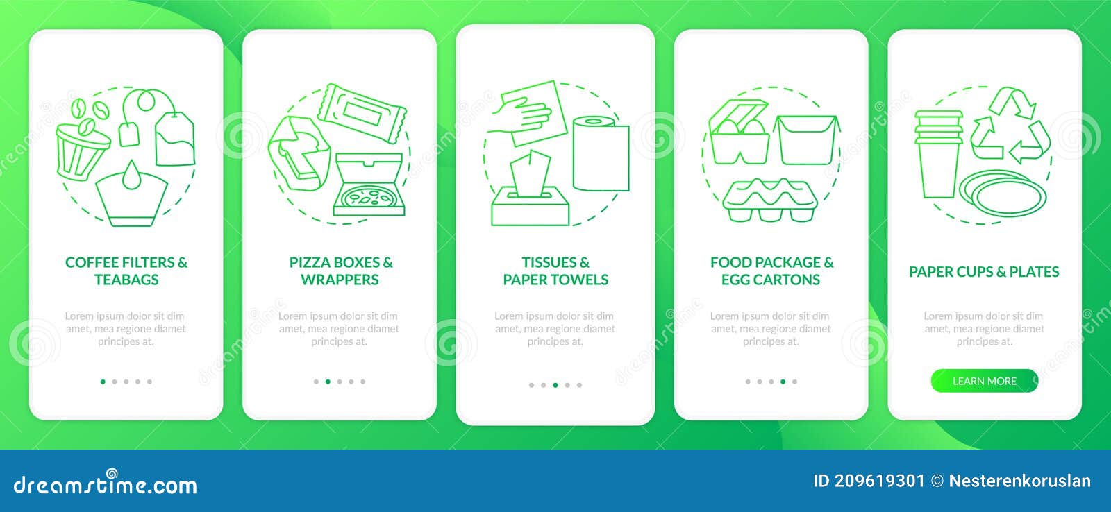 food-spoiled paper-based waste onboarding mobile app page screen with 