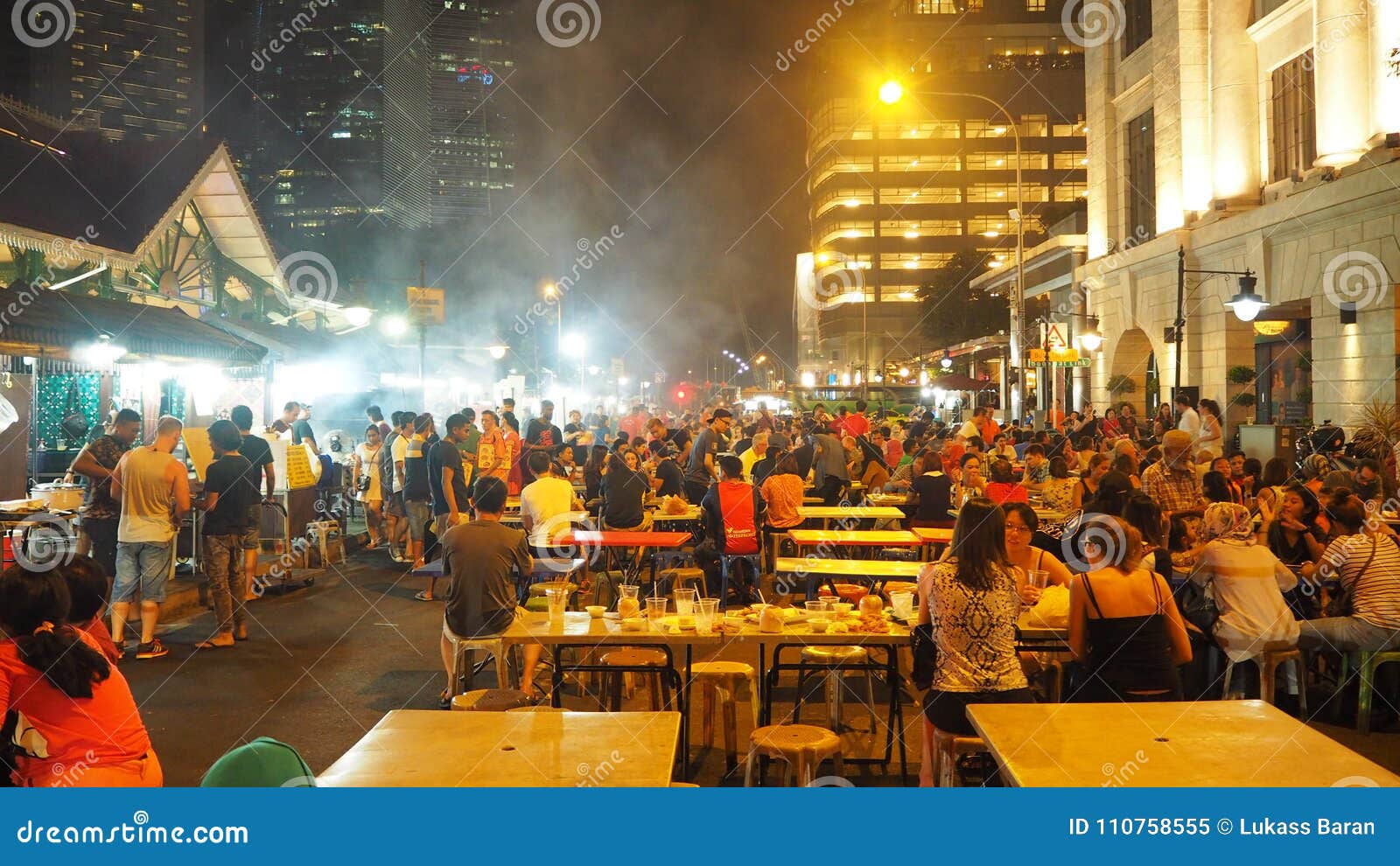 Food Street in Singapore at the Night Editorial Image - Image of lights