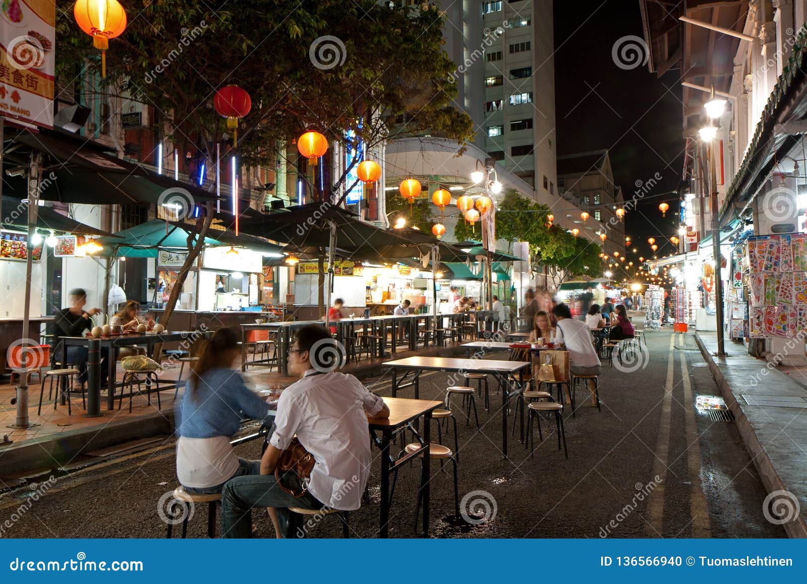 Food Street in Singapore`s Chinatown at Night Editorial Image - Image