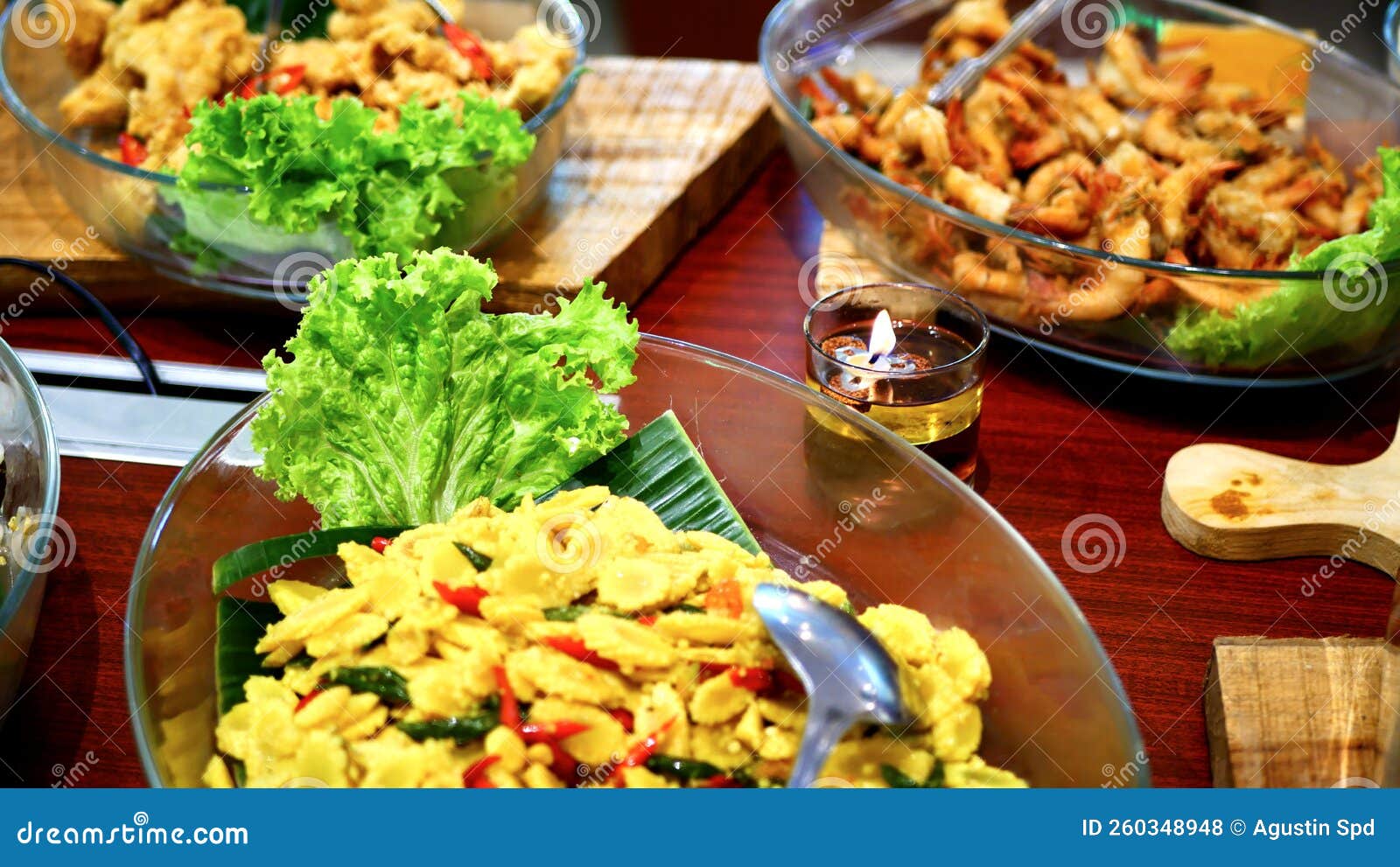 Food on the Table Ready To Eat Dinner in the Restaurant Buffet Stock