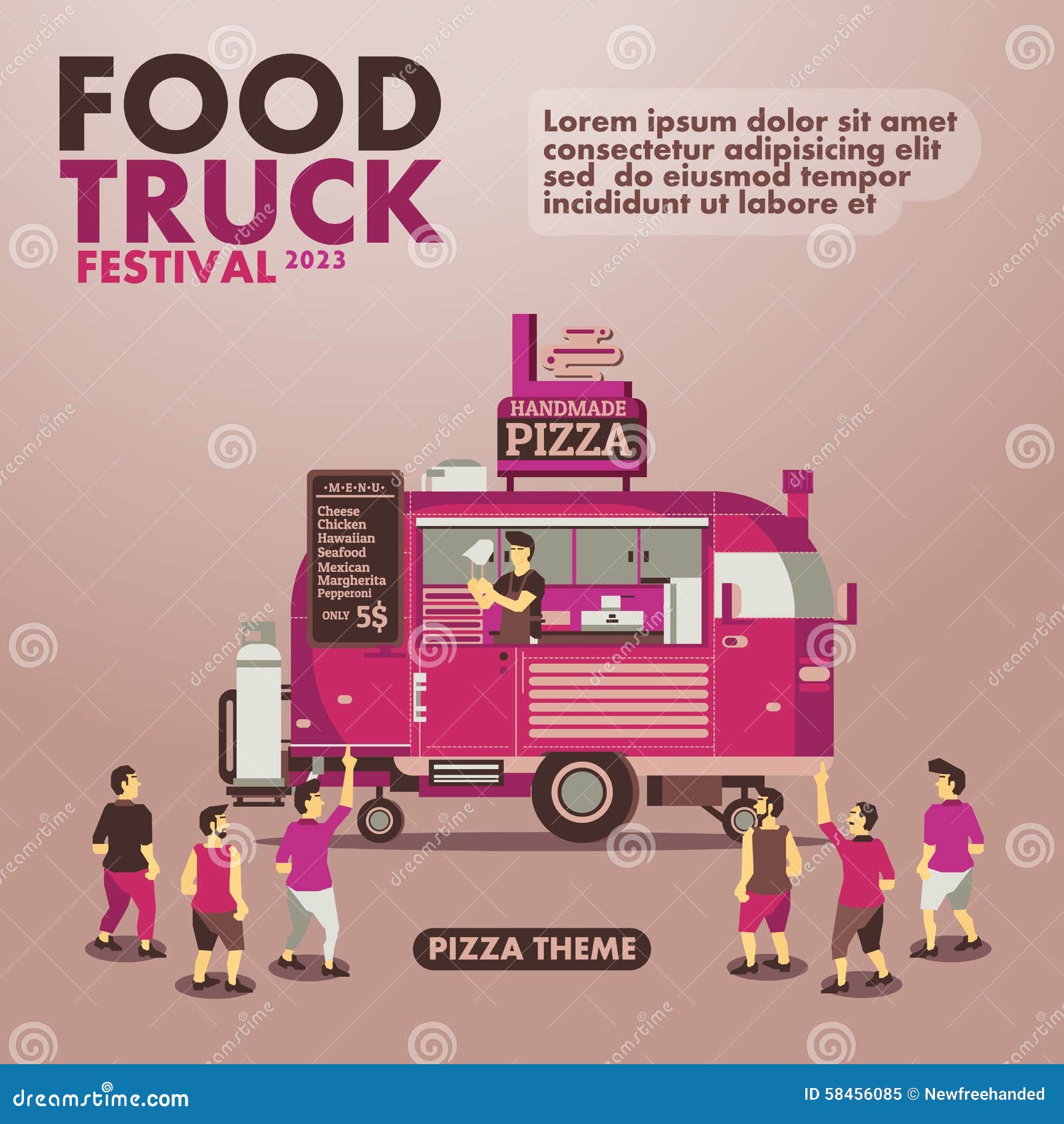 Food Truck Festival Poster with Gourmet,Pizza Theme Stock Illustration ...