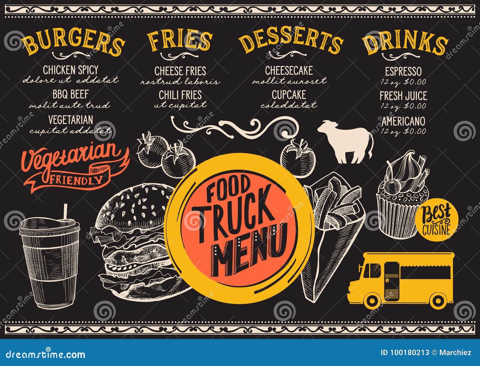 Food truck menu template. stock vector. Illustration of invite For Food Truck Menu Template