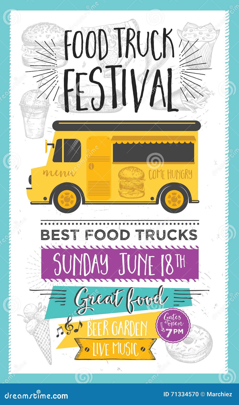 Food Truck Party Invitation. Food Menu Template Design 