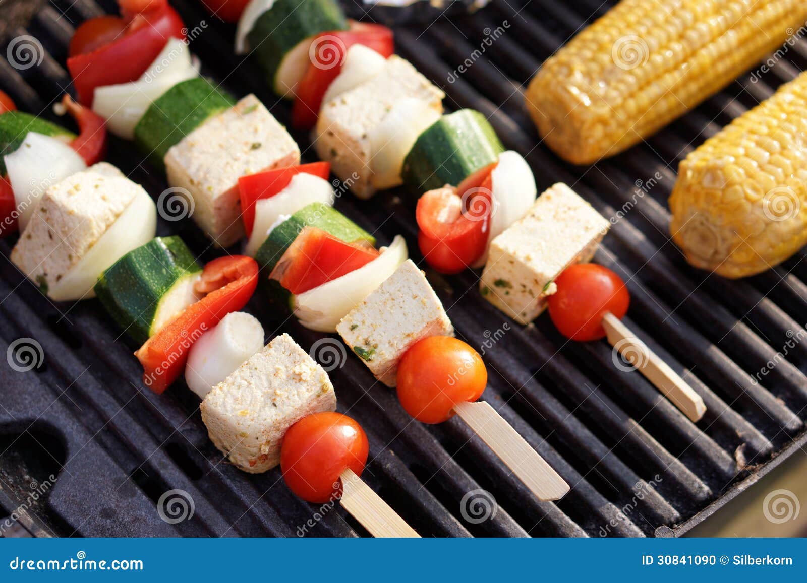 Food: Vegetarian Barbecue, Vegetables And Tofu Kebabs 