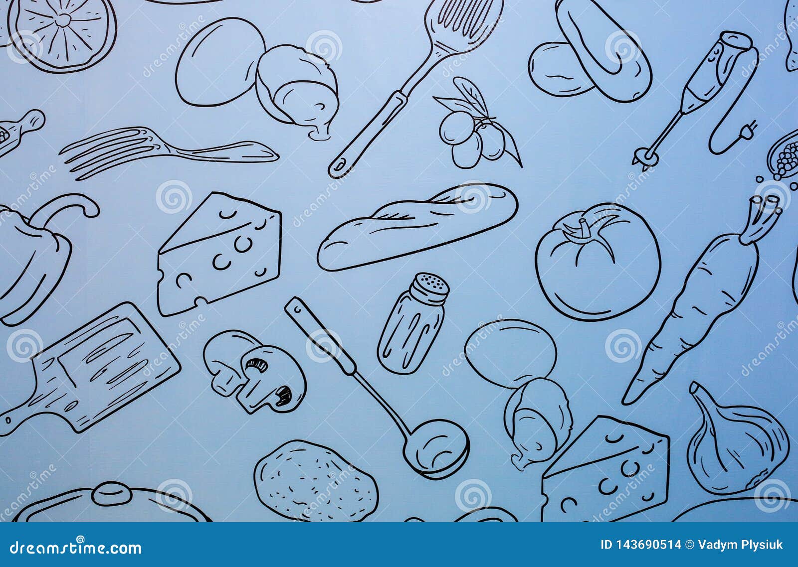 Food Wallpaper on Blue Background. Kitchen Pattern. Design for Room. Fun and Modern Stock Photo - Image of healthy, vegetable: 143690514 Food Wallpaper on Blue Background. Kitchen Pattern. Design for Room. Fun and Modern Stock Photo - Image of healthy, vegetable: 143690514