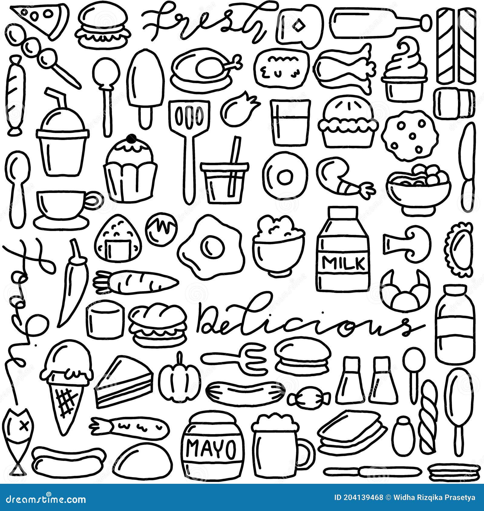 Foodie doodle art stock illustration. Illustration of food 204139468