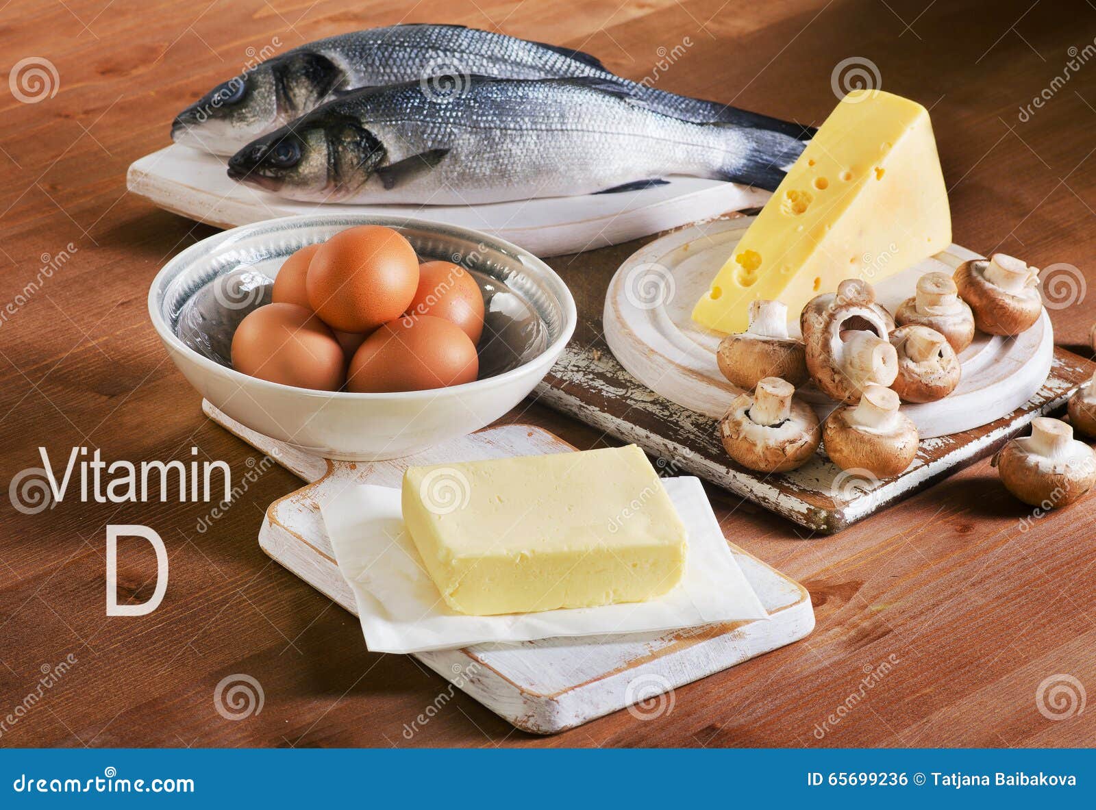 Foods Containing Vitamin D on a Wooden Table Stock Photo Image of