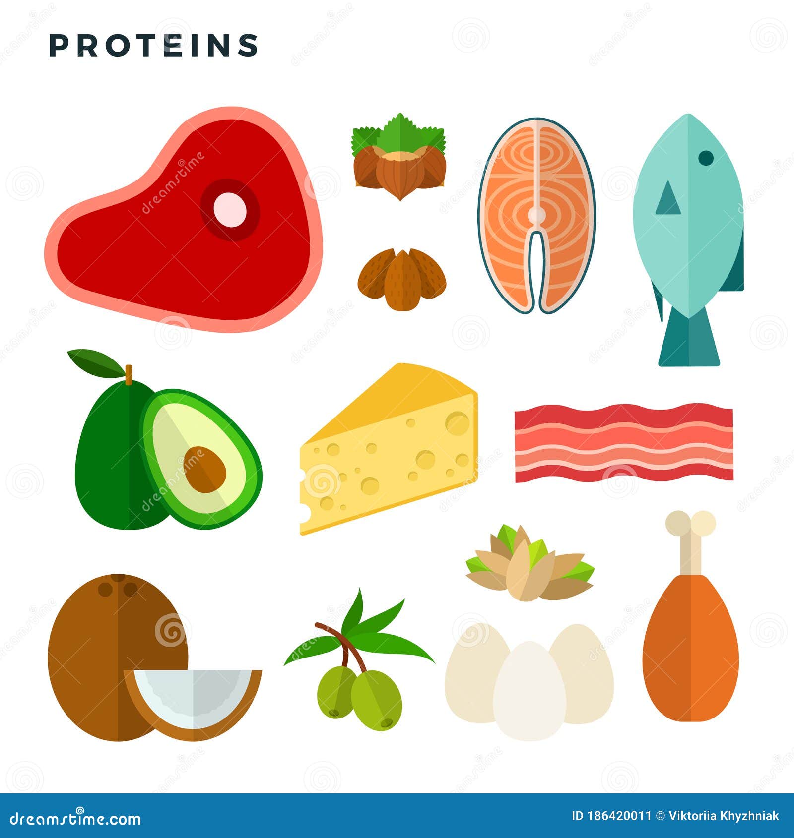 Foods High in Protein Vector Flat Isolated Stock Vector - Illustration ...