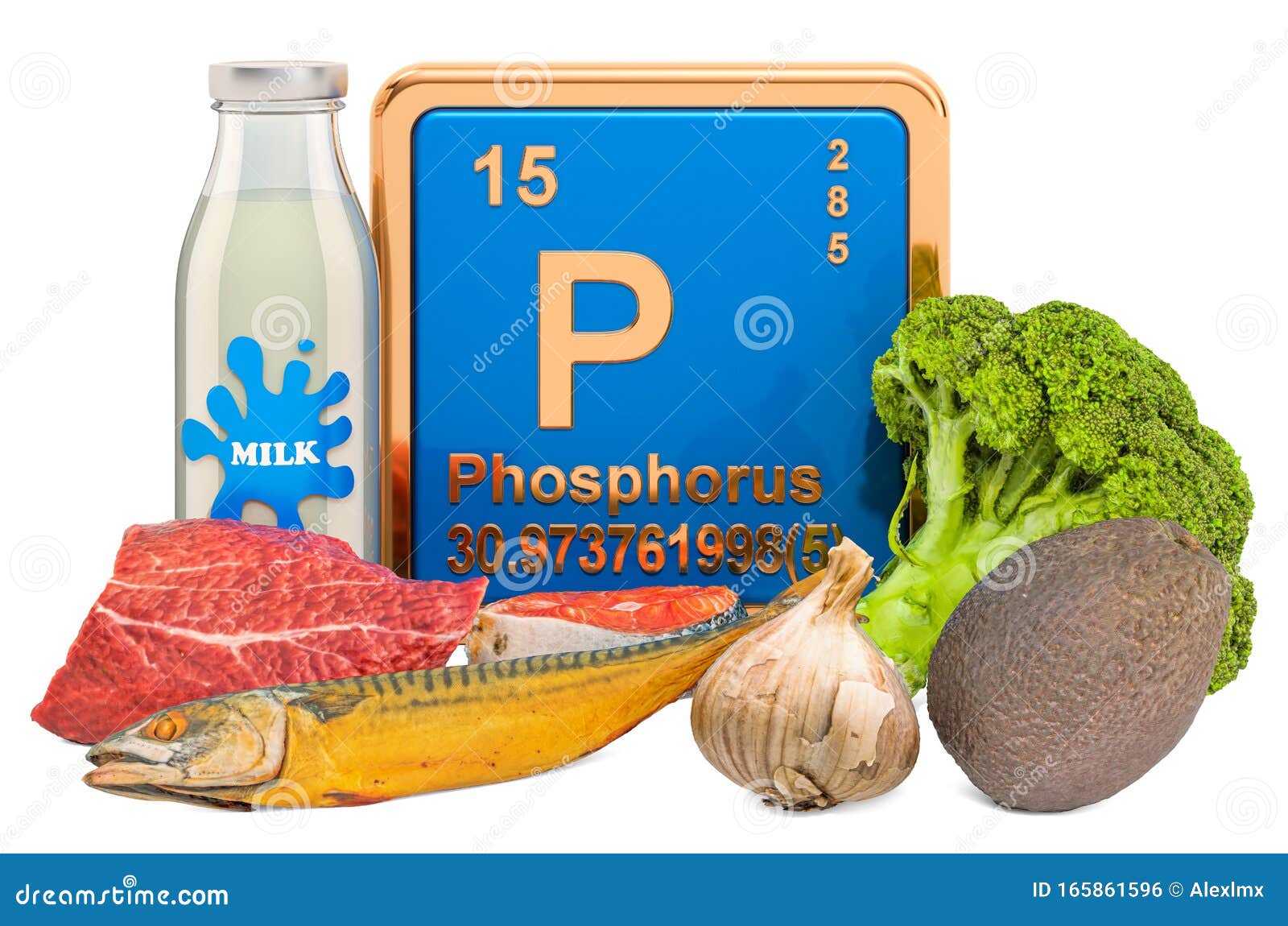 Foods Highest in Phosphorus, 3D Rendering Stock Illustration