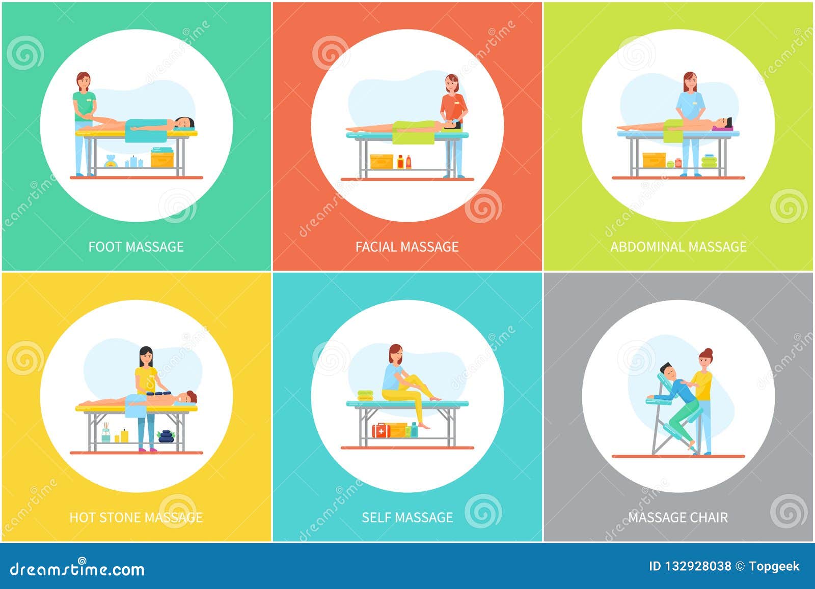 Abdominal Facial Massage Session Cartoon Posters Vector Illustration 135770118