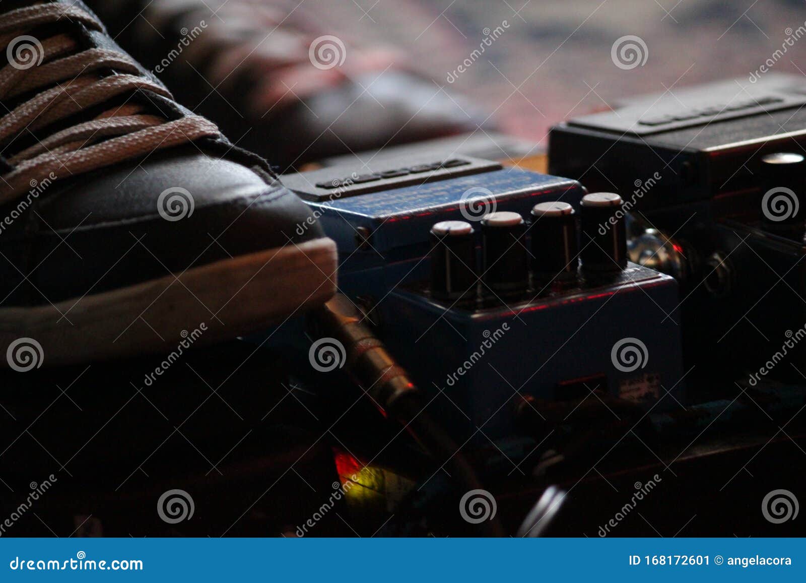 Foot on Guitar Guitar Pedalboard Stock Image Image of pedalboard