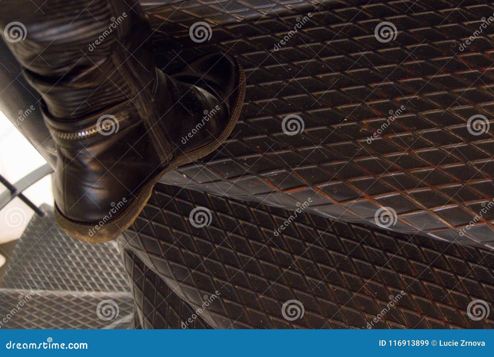 Foot in a Highh Shoe on a Metal Steps Stock Image - Image of single ...