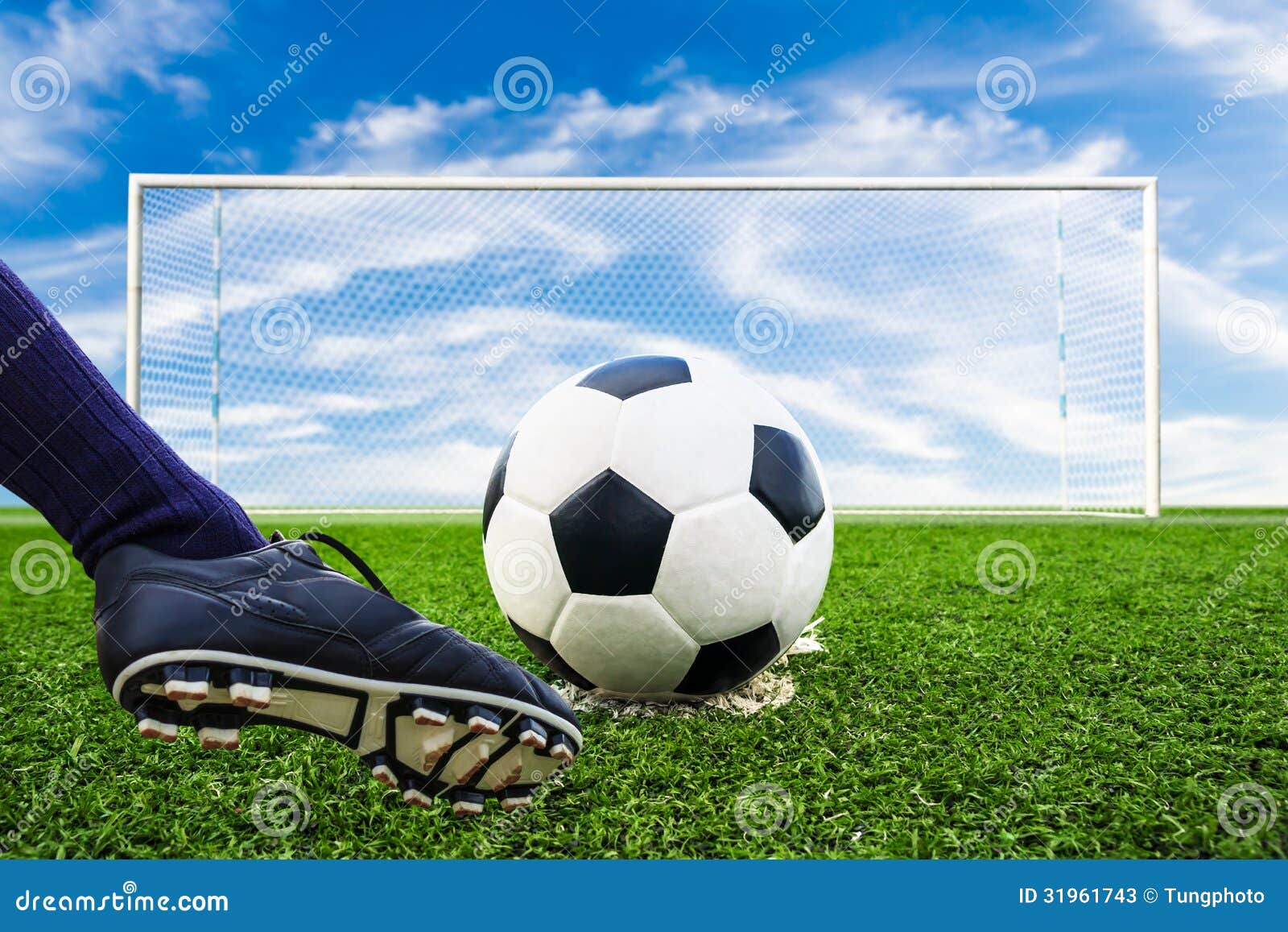 Foot Kicking Soccer Ball Stock Image Image Of Grass 31961743