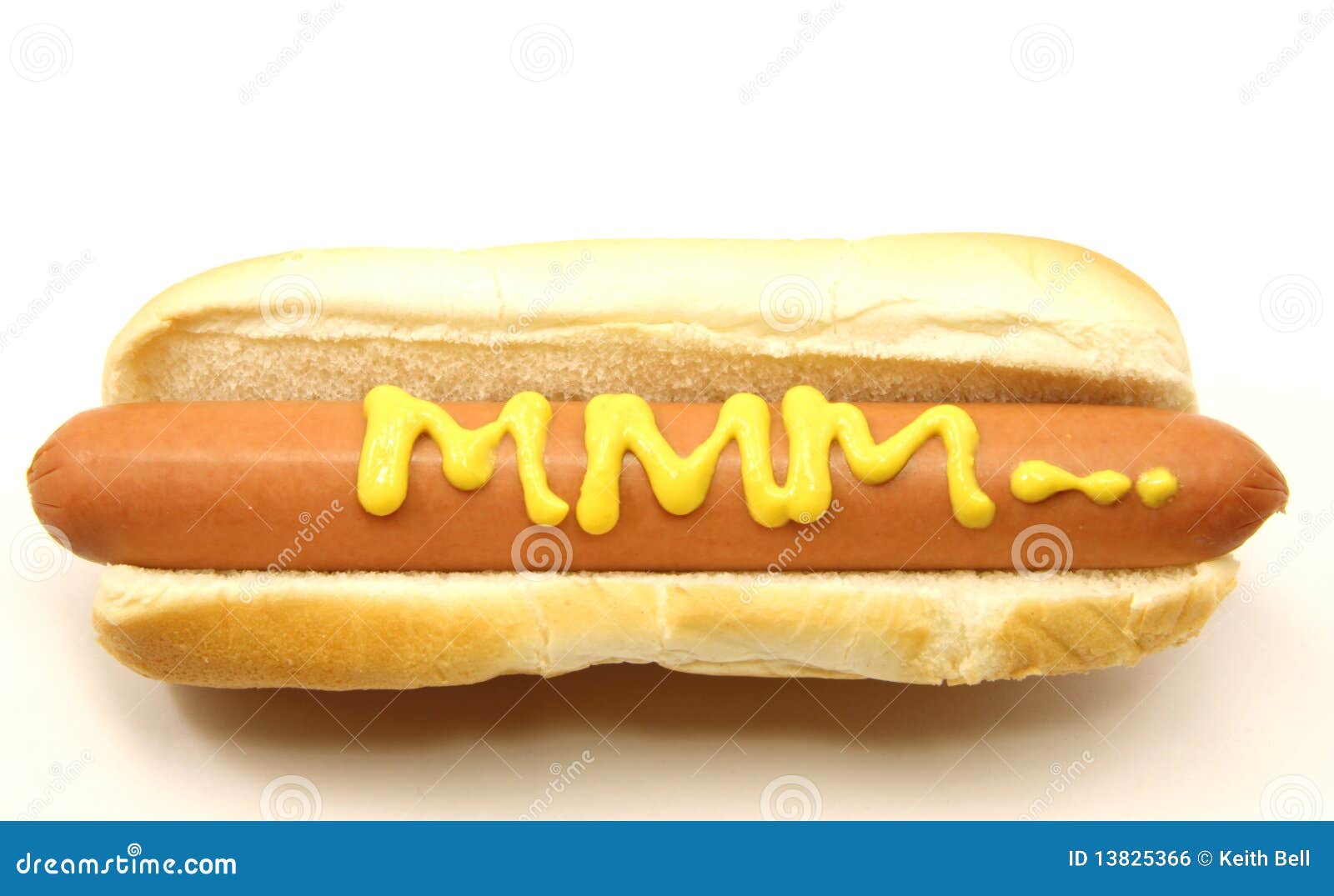 Foot Long Hot Dog with MMM... Written in Mustard. Stock Photo - Image ...