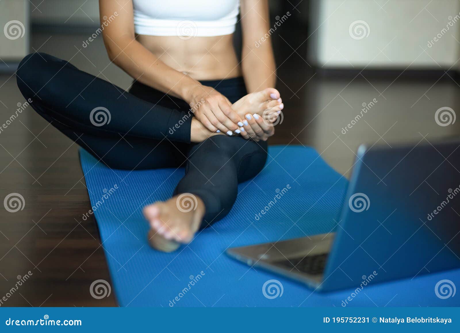Foot Massage Close Up Gymnastics On A Laptop Stock Image Image O