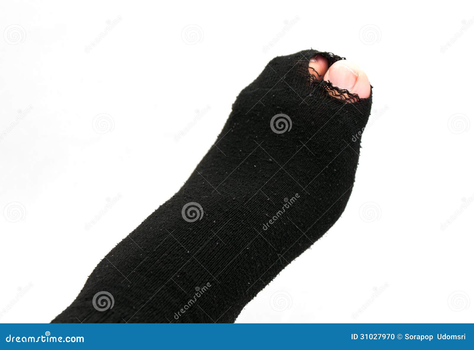 Foot in old sock and torn stock photo. Image of unhygienic 31027970