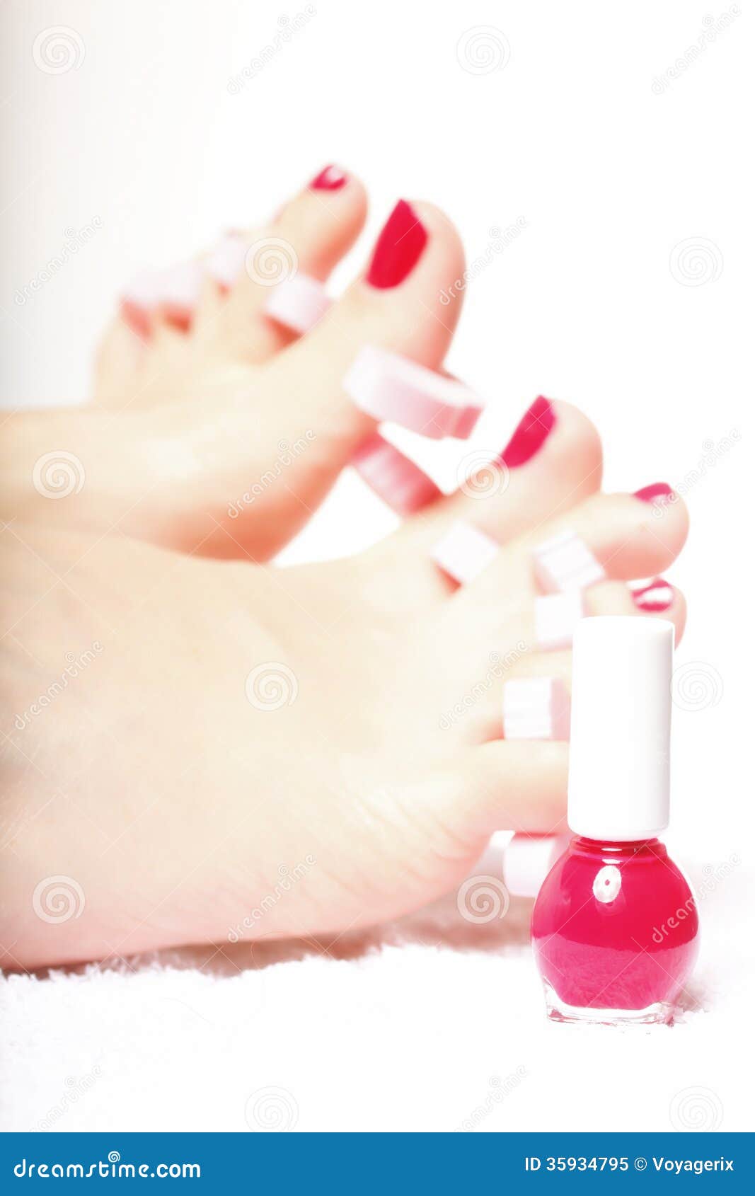 Foot Pedicure Applying Red Toenails on White Stock Image - Image of ...