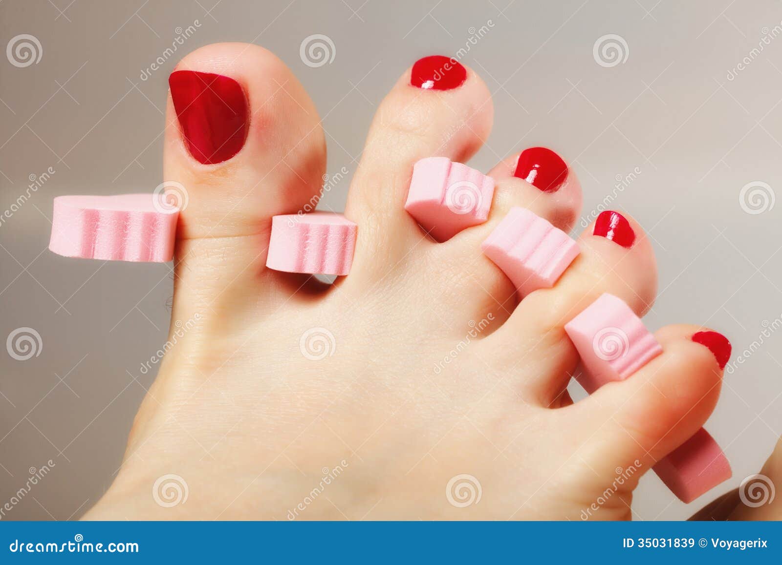 Foot Pedicure Applying Red Toenails Stock Image - Image of body, paint ...