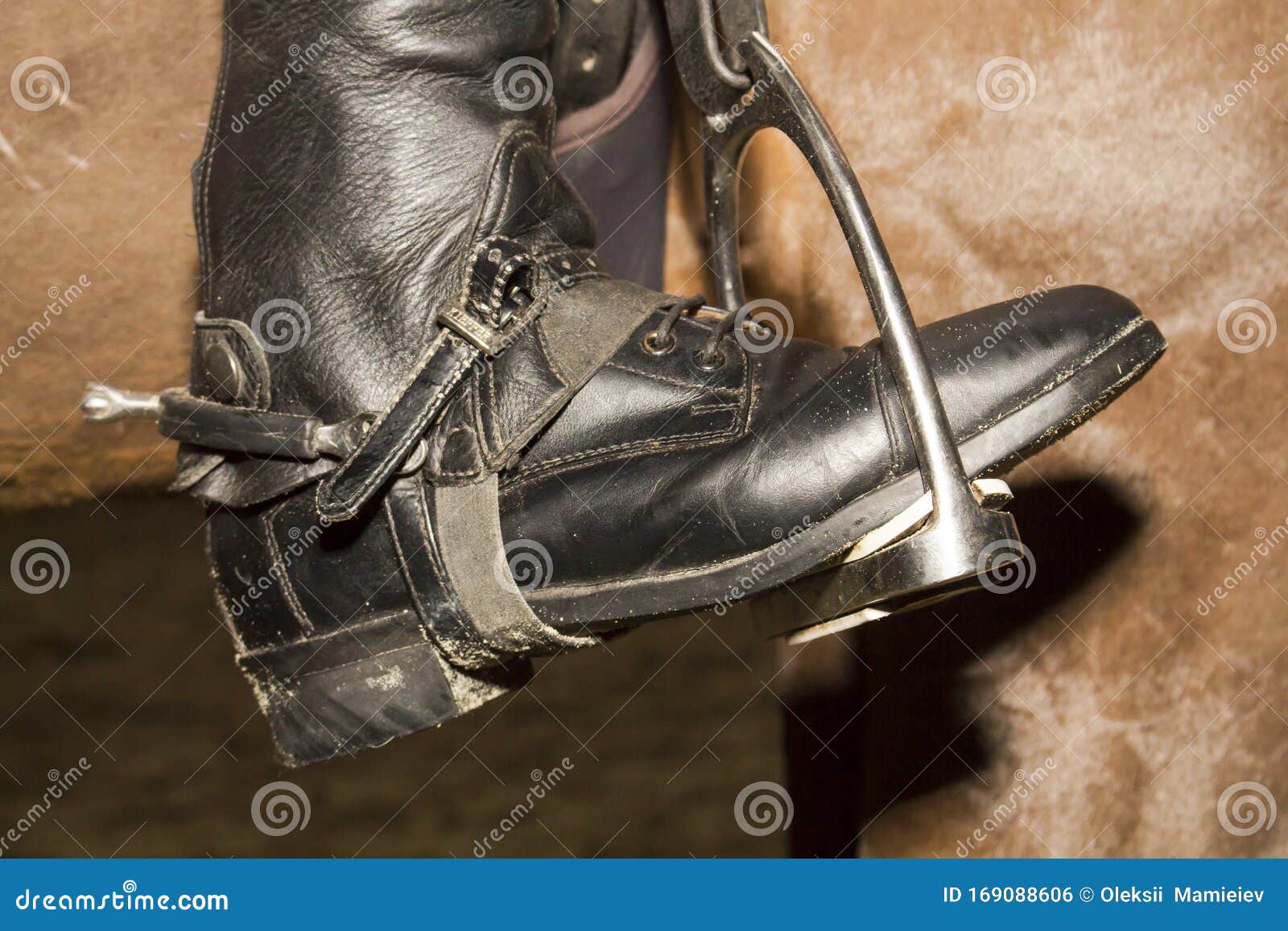 The Foot of the Rider in the Boot with Spurs in a Stirrup, the Side ...