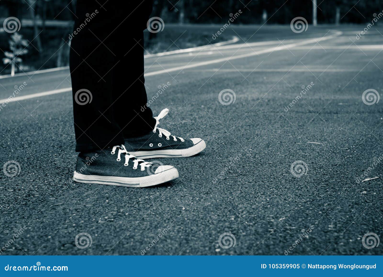 Foot on Road Backpacking Travel. Stock Image - Image of surface ...