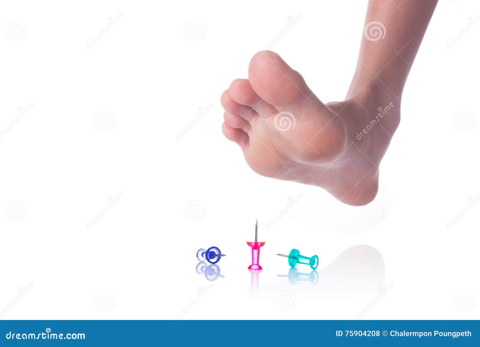 Foot about To Step on Sharp Push Pins Stock Photo - Image of supply ...