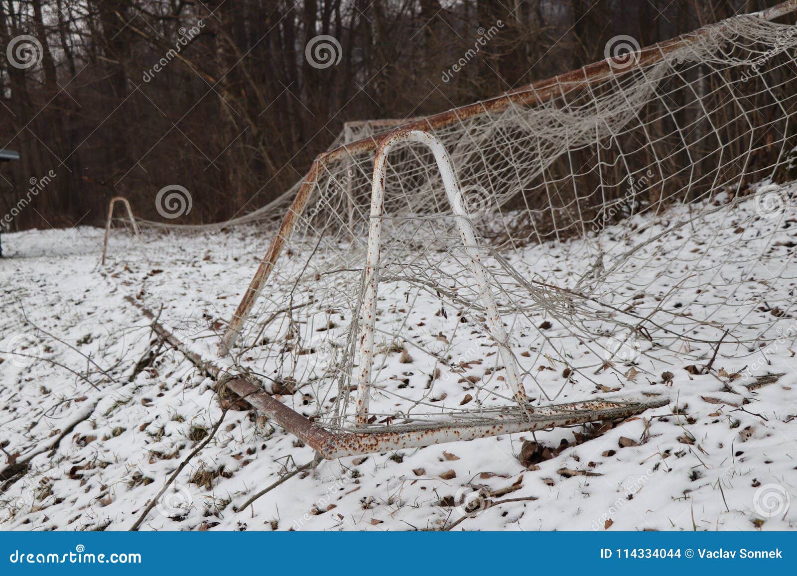 the footbal net ready for training. now everyone can give a goal