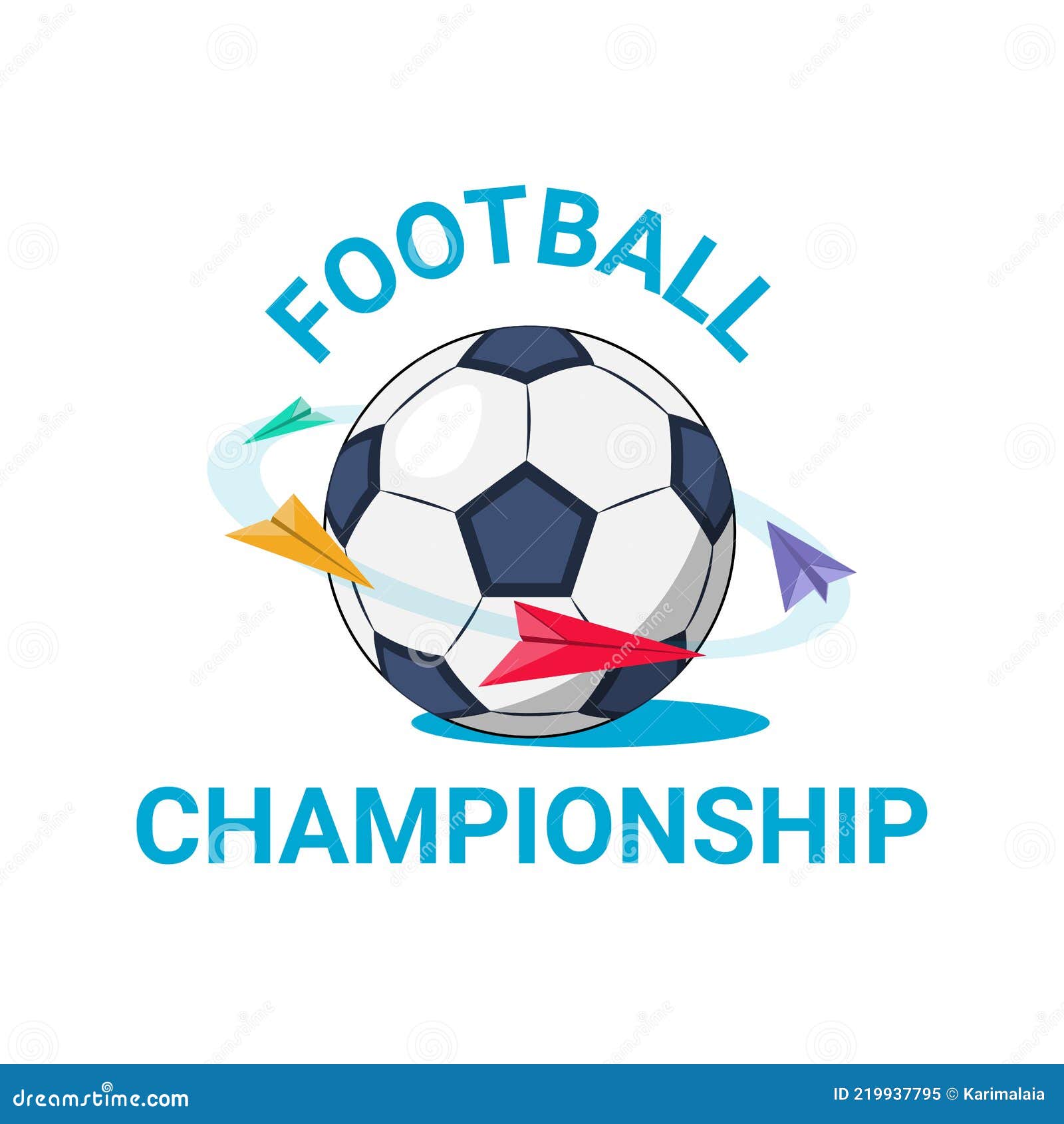 Cartoon Soccer Ball with Flying Around Paper Airplanes Stock Vector