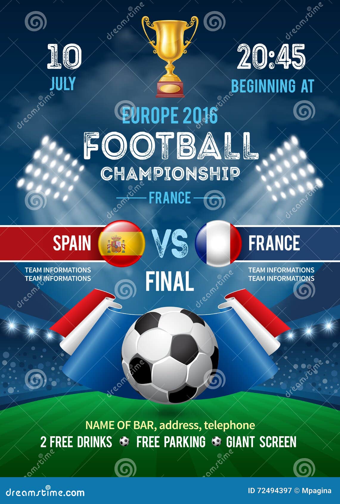 Football championship match poster of soccer final cup. Football