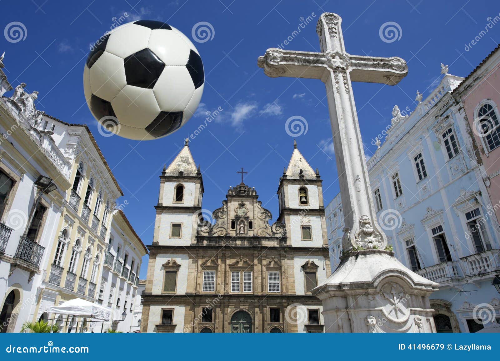 football at colonial christian cross in pelourinho salvador bahia brazil