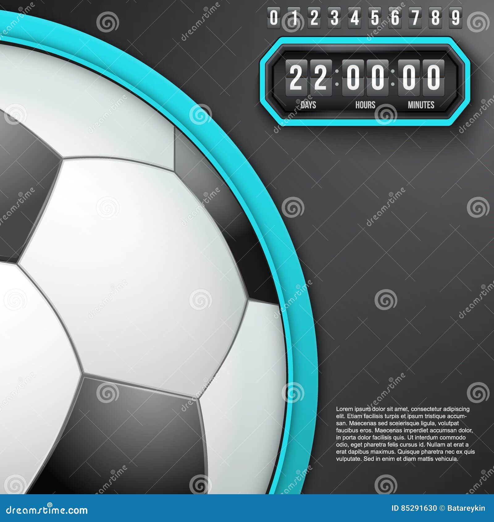 Football Coming Soon and Countdown Timer. Stock Vector Illustration