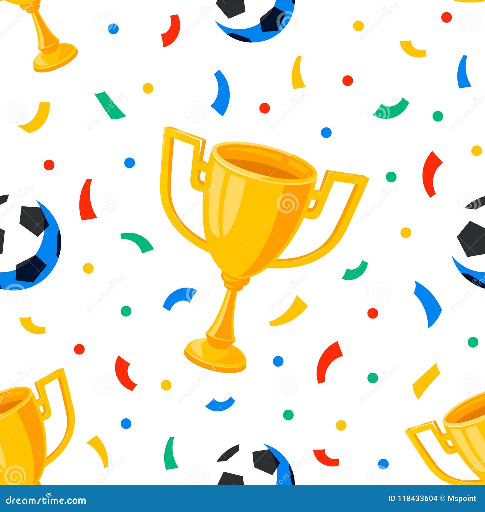 Football Cup, Balls and Confetti Seamless Pattern. Sport Championship. Flat  Style Cartoon Full Color Background. Stock Vector - Illustration of play,  championship: 118433604