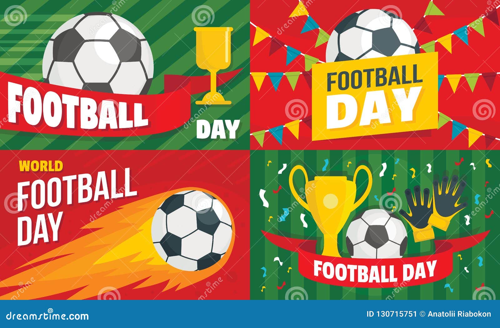 Football Day Banner Set, Flat Style Stock Vector Illustration of