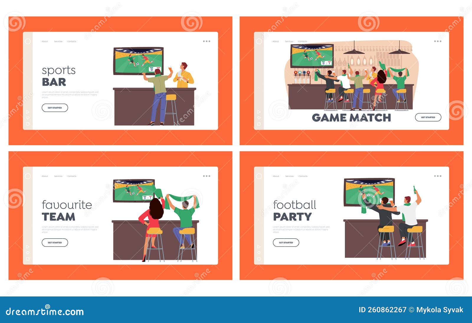 Football Fans Watching Match on Tv Landing Page Template Set