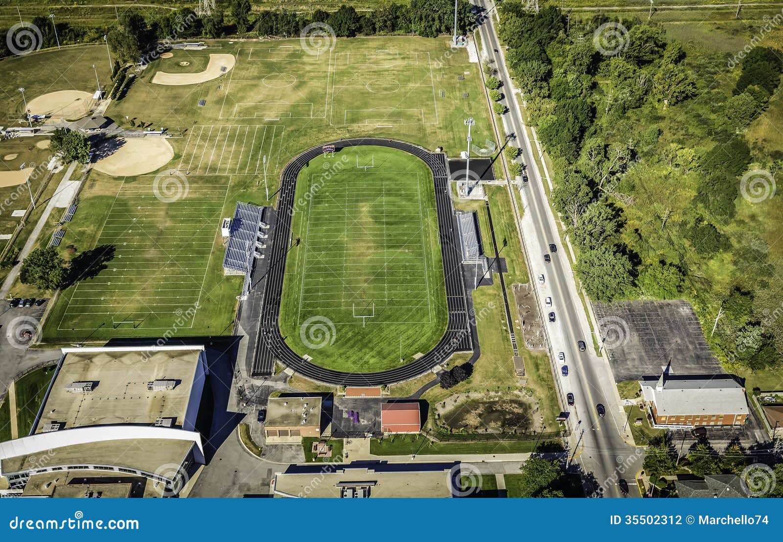 Football field aerial view stock photo. Image of reserved - 35502312