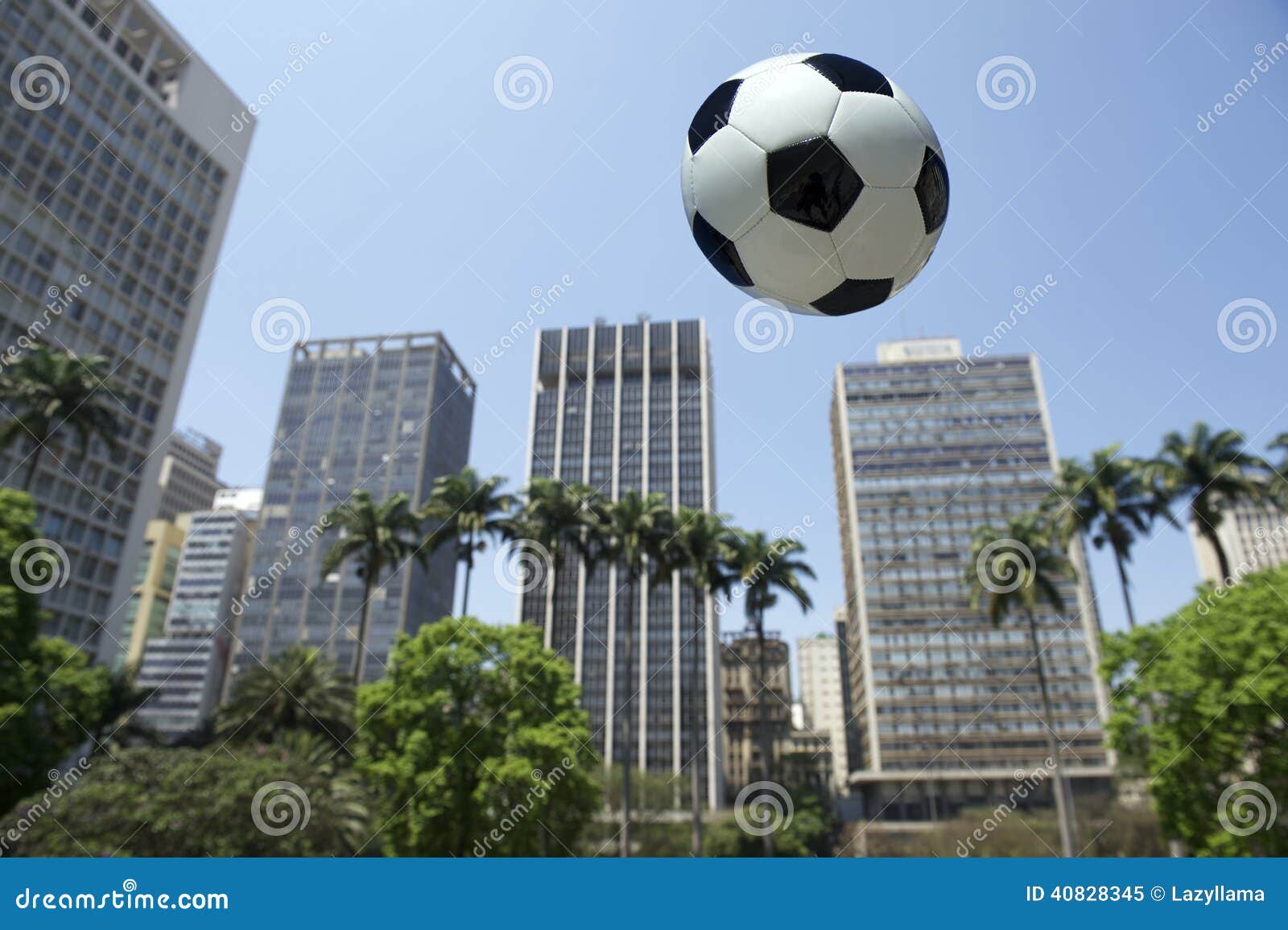 football flying in sao paulo brazil city skyline