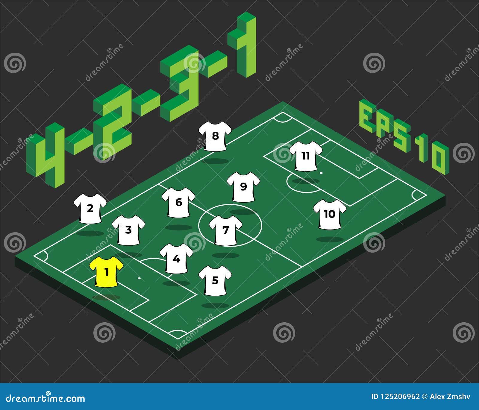 football-4-2-3-1-formation-with-isometric-field-stock-vector