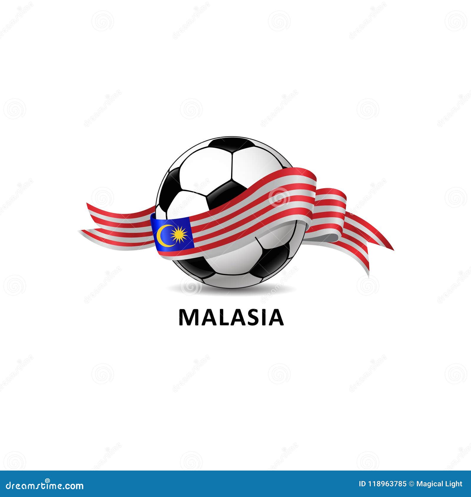 football with malasia national flag colorful trail.
