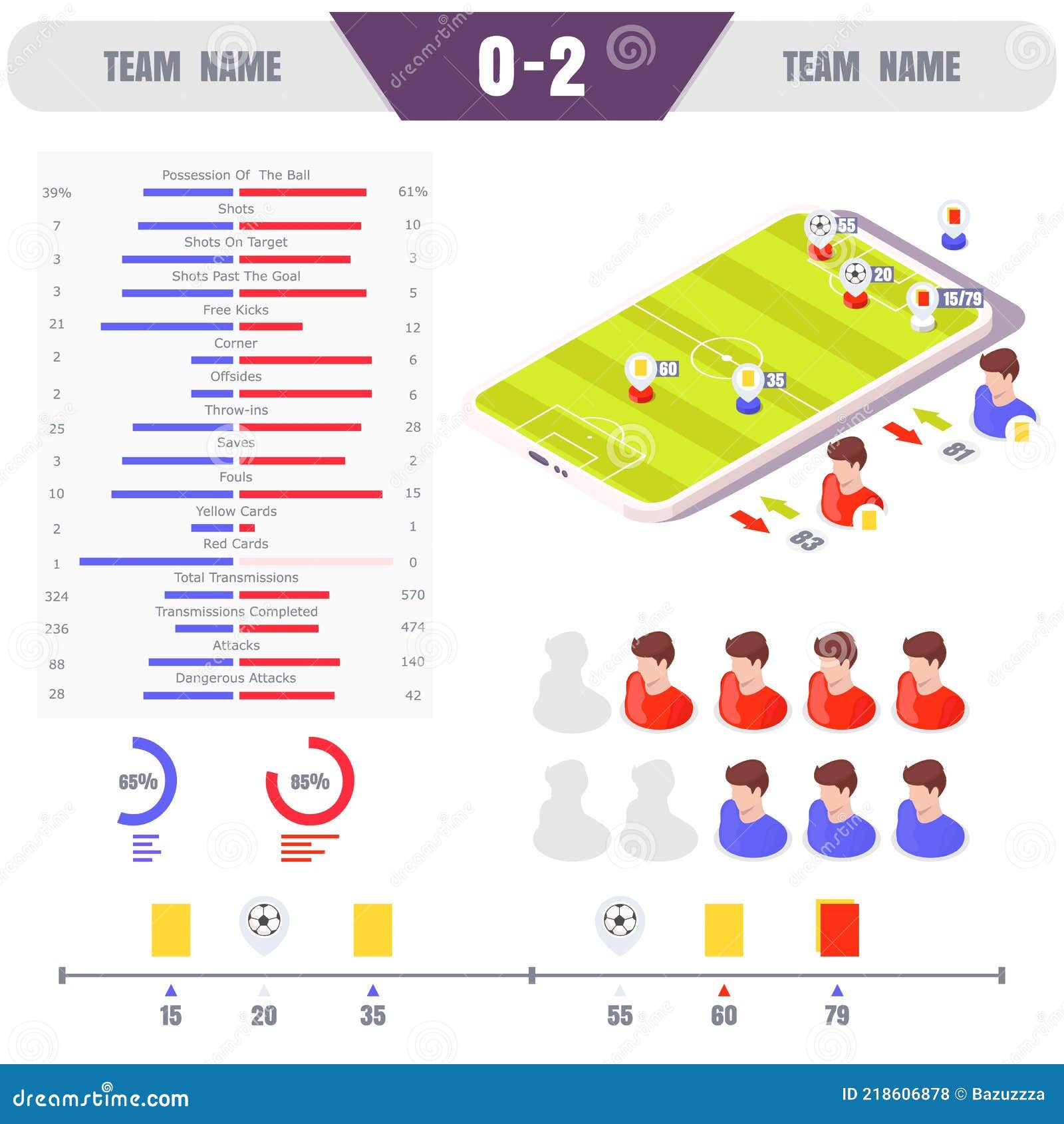 Football Match Online Statistics, Vector Isometric Illustration