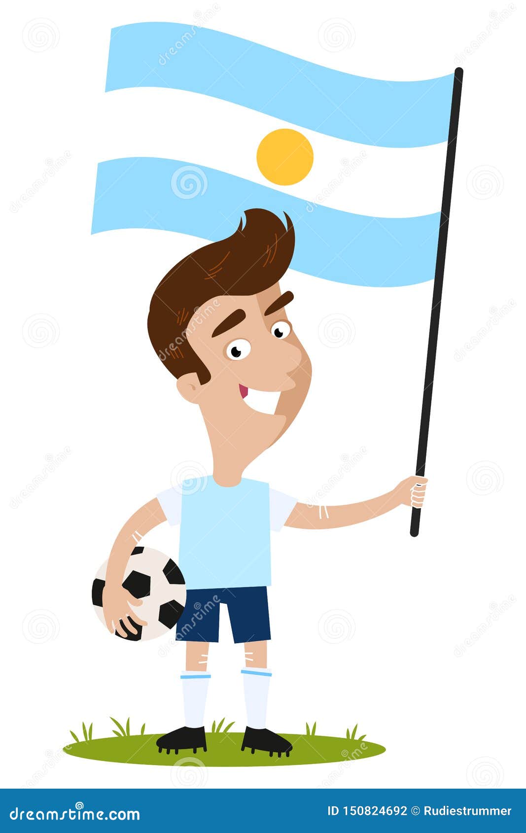 Football Player For Argentina, Cartoon Man Holding Argentinian Flag