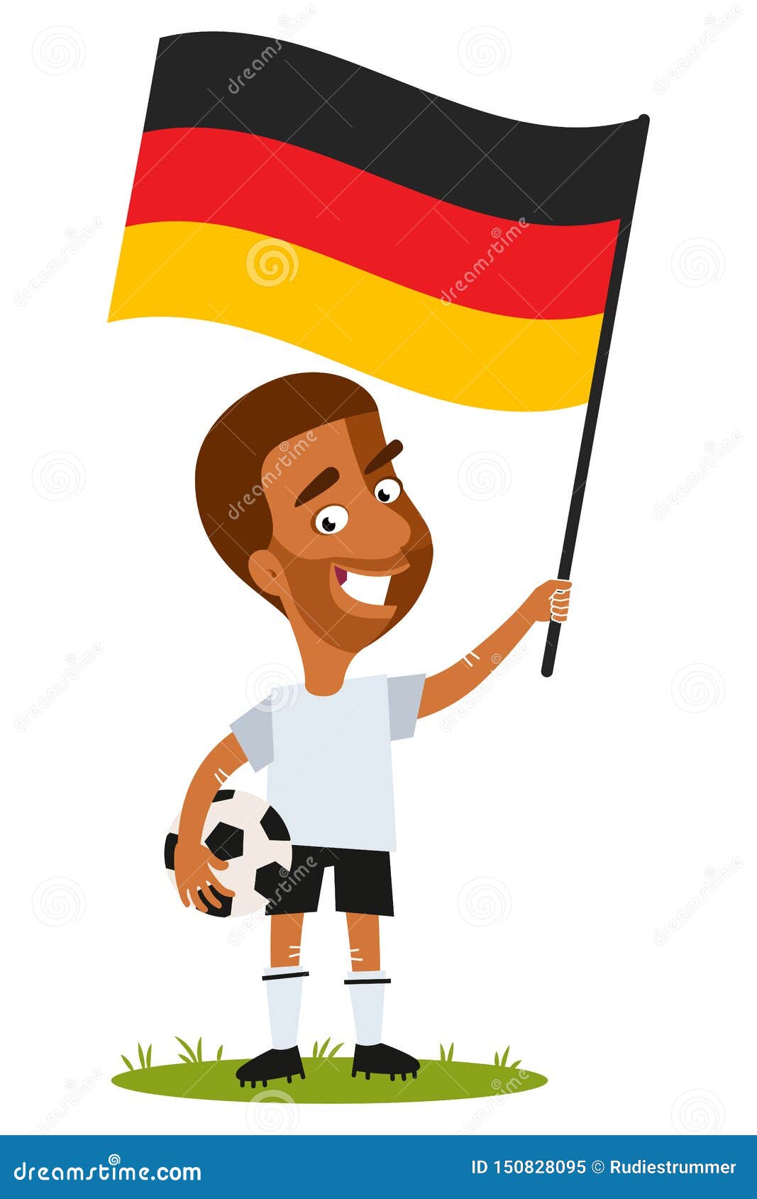 Football Player for Germany, Cartoon Man Holding German Flag Wearing White  Shirt and Black Shorts Stock Vector - Illustration of cleats, player:  150828095