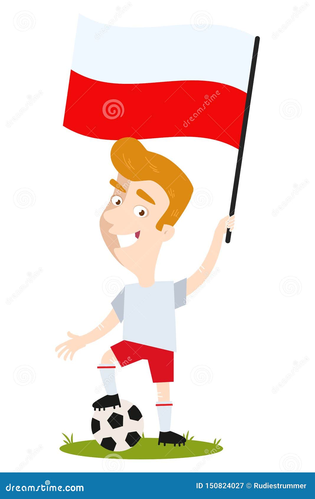 Football Player For Poland, Cartoon Man Holding Polish Flag Wearing ...