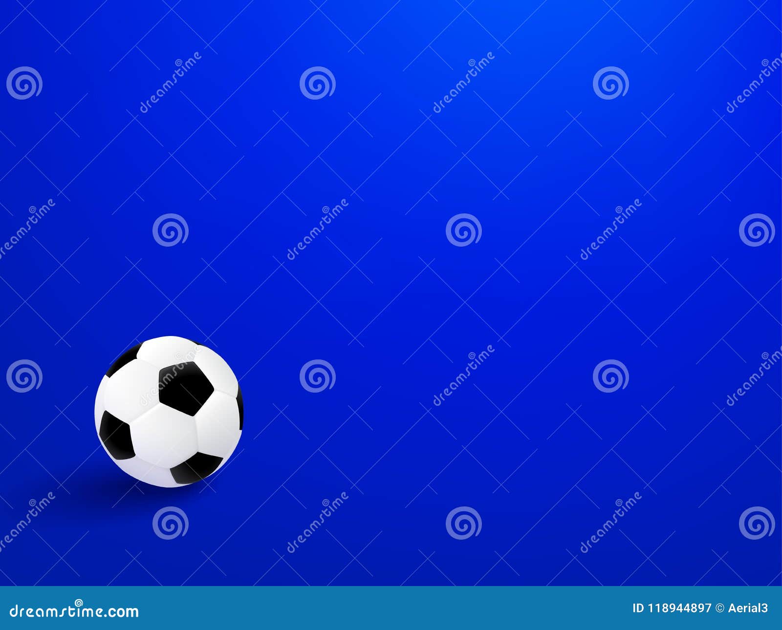 Football sport poster design black and white soccer ball on blue color vector background with copy space 2018 banner template trend