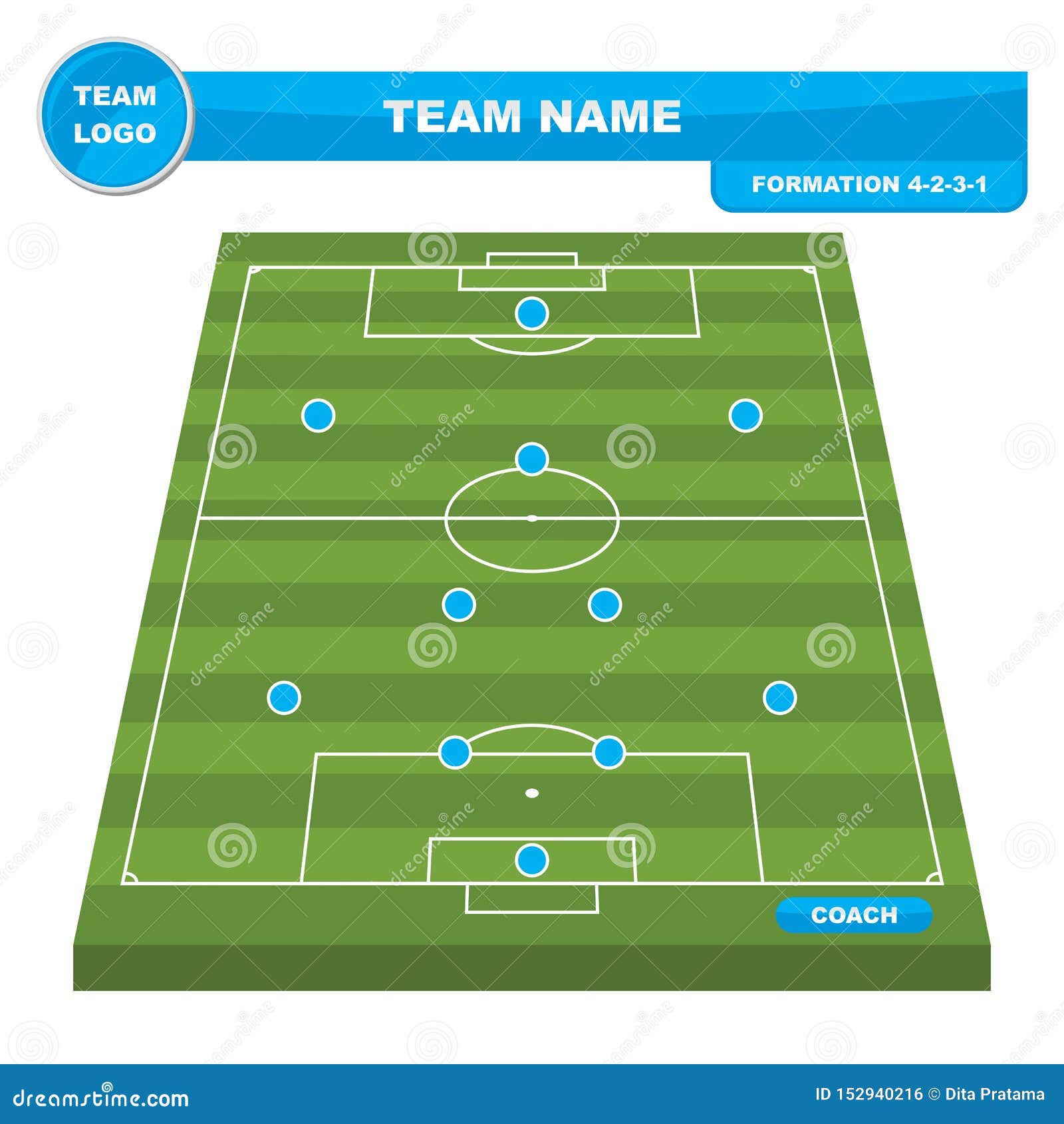 Football Soccer Formation Strategy Template With Perspective Field 4 2 3 1 Stock Illustration Illustration Of Green Lawn