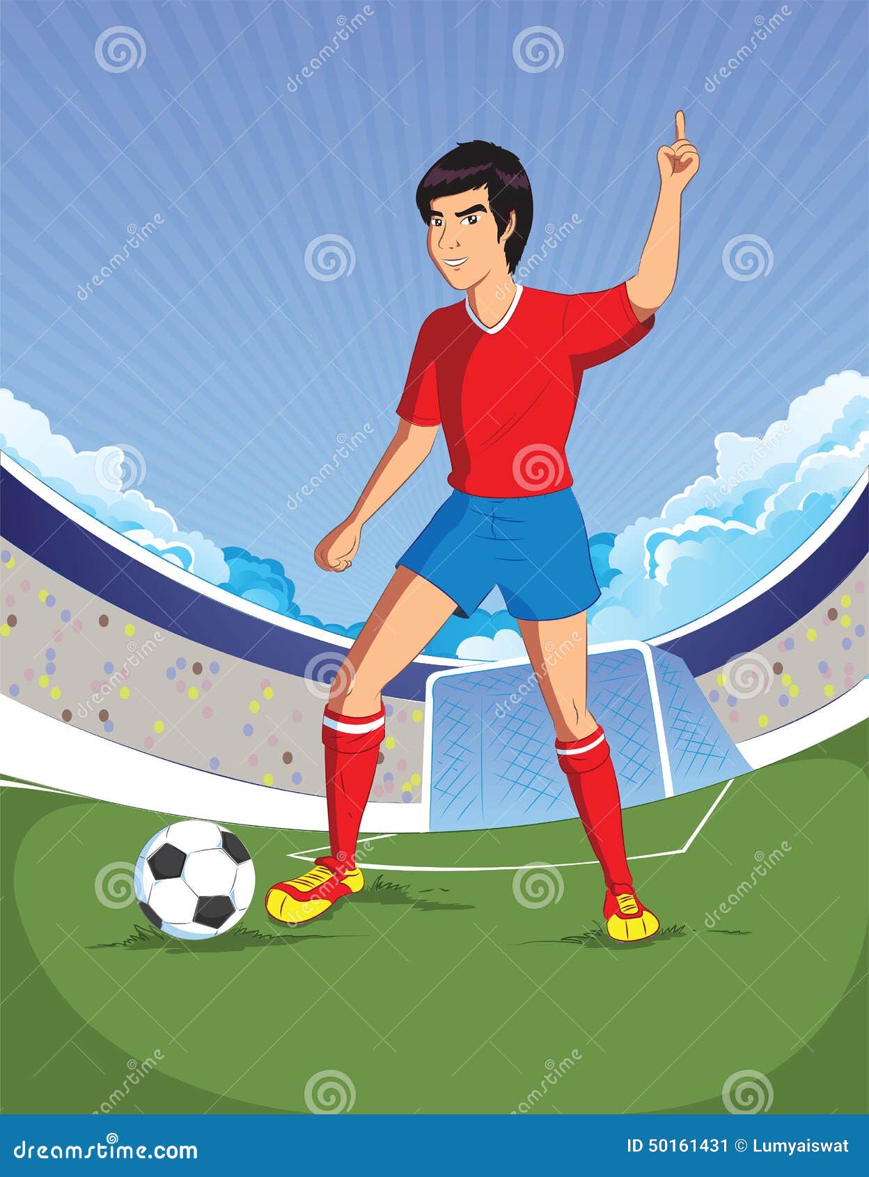 Football Soccer Player is Number One in a Stadium Background Stock